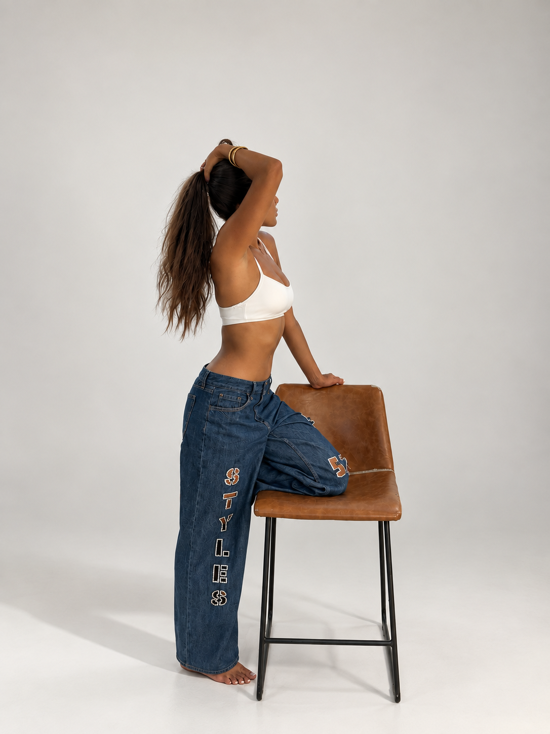 Rhinestone Cut Jeans