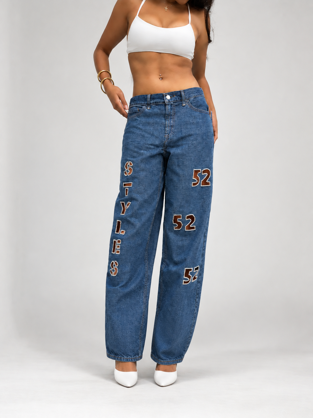 Rhinestone Cut Jeans