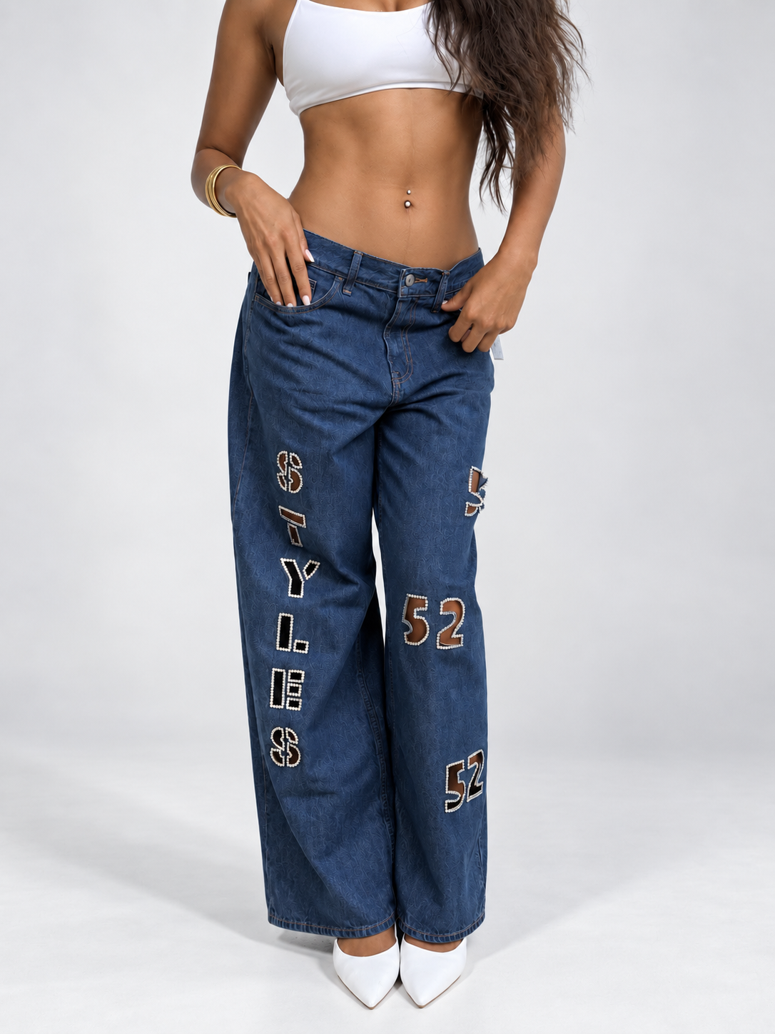Rhinestone Cut Jeans